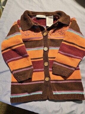 Mary-Kate & Ashley Kids Striped Knit Cardigan - Brown & Orange